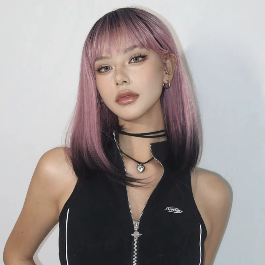 HAIRCUBE Perücke, kurzer Bob mit Pony, rosa-schwarz Ombre, Damen - Bild 2