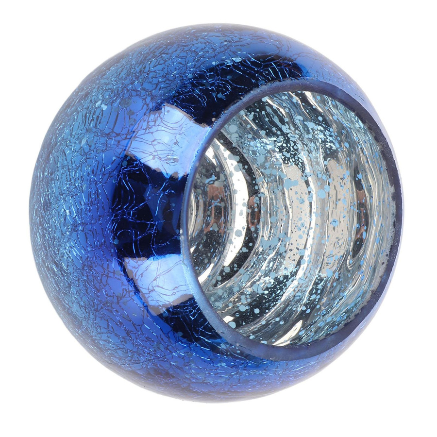 Handgefertigter Teelichthalter aus Glas mit Eisrissmuster in Blau von GoolRC für romantische Tischdekoration bei Hochzeiten und Partys - Bild 3