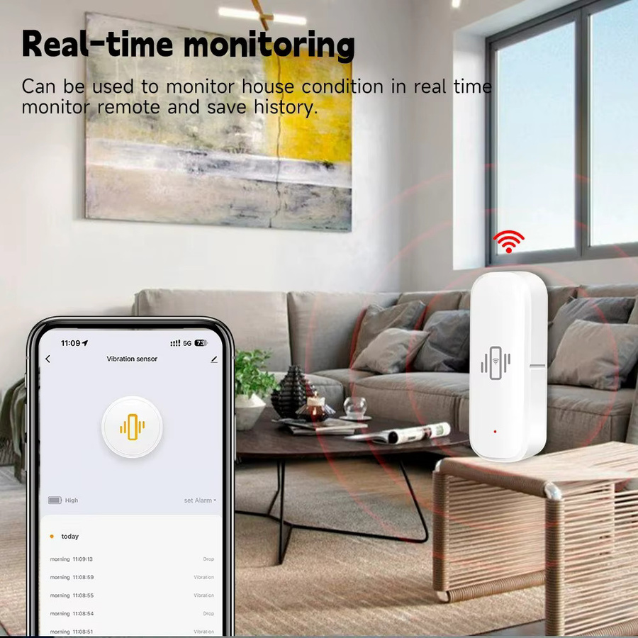 Tuya Smart WiFi Vibrationssensor in Weiß für Echtzeit-Überwachung und Schockalarm - Bild 2