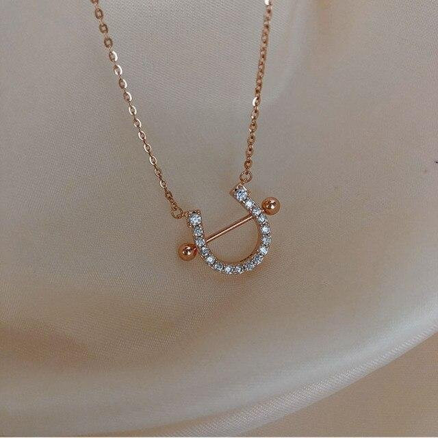 Halskette 925 Sterling Silber, Micro Zirkon, U Form Hufeisen, Damen, brown - Bild 1