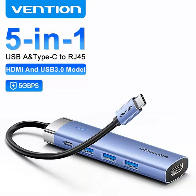 Vention USB-C-Hub mit HDMI 4K UHD und USB 3.0 sowie PD 100W Ladefunktion für Laptop und Tablet - Bild 1