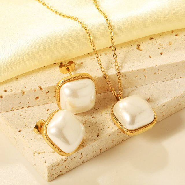 LUXUKISSKIDS Schmuck-Set, Perlenohrringe und Halskette, vergoldeter Edelstahl, Damen - Bild 1