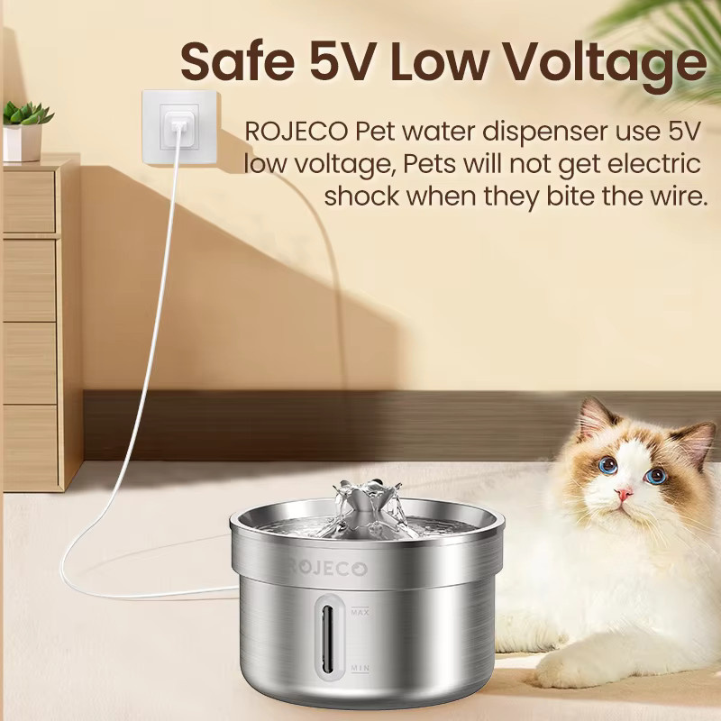 ROJECO Automatischer Edelstahl-Trinkbrunnen für Katzen und Hunde, intelligenter Wasserspender in Silber - Bild 2