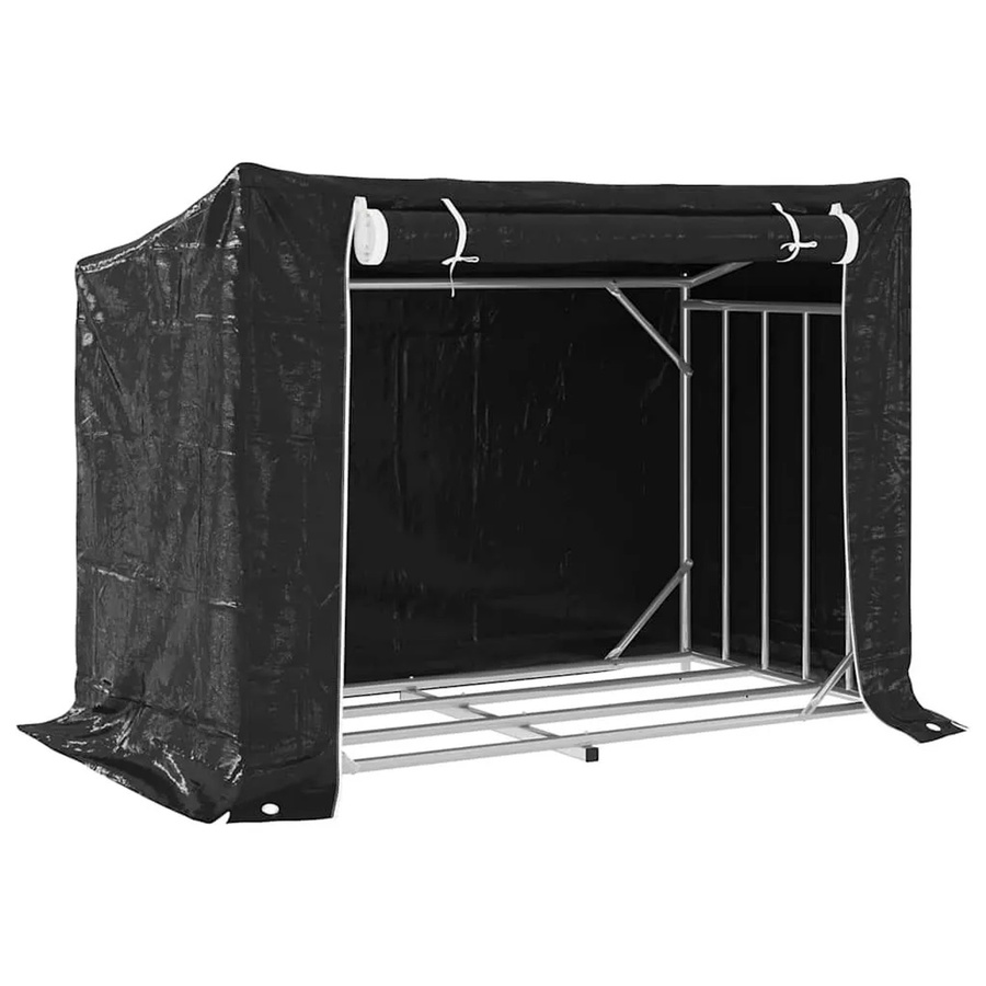 vidaXL Brennholzregal mit Regenschutz aus verzinktem Stahl in Schwarz, B/T/H: 151 x 80,5 x 110,5 cm - Bild 2