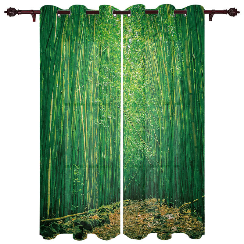 Super Six Bambus-Fenstervorhang aus Polyester in Grün, semi-transparent, 2er-Set, Breite: 100 cm, Höhe: 160 cm - Bild 4