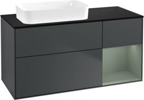 V&B Waschtischunterschrank Finion mit Wandbeleuchtung, Breite: 120 cm, Tiefe: 60 cm, lackiert in Ringelgrau und Mittelblau - Bild 1
