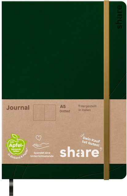 share Notizbuch A5 punktkariert in Grün mit Hardcover und elastischem Verschluss - Bild 1