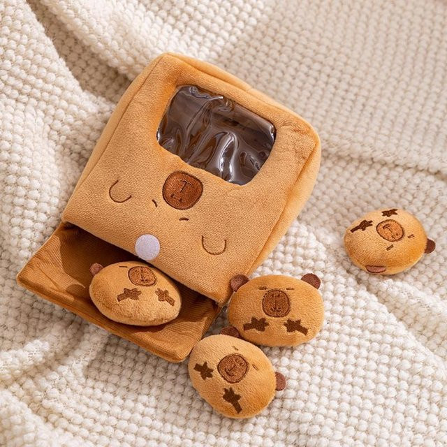 Cartoon-Capybara Stofftier mit Snacktasche, Mini-Brot-Design, ab 14 Jahren - Bild 1