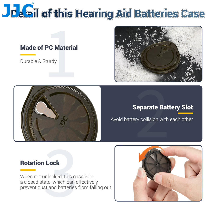 JJC Drehbares Hörgeräte-Batteriegehäuse für Größe 312 Batterien in Schwarz - Bild 3