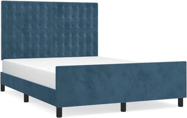 vidaXL Bettgestell mit Kopfteil aus Samt in Dunkelblau, B/T/H: 140 x 200 x 146 cm - Bild 1