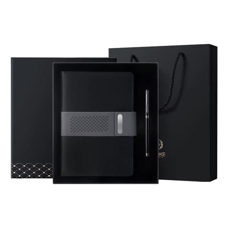 BAOKE T26 Business Geschenkset mit PU-Leder-Notizbuch und Metallstift in Schwarz und Grau - Bild 4