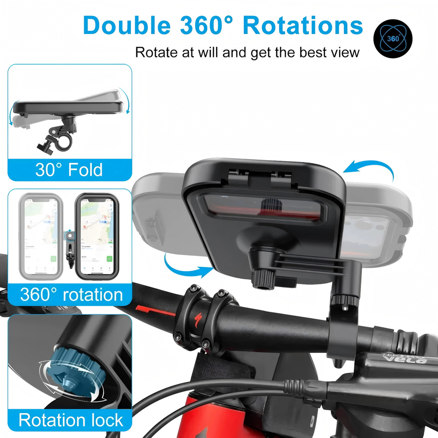 Universeller wasserdichter Fahrrad-Handyhalter in Schwarz mit 360 Grad Drehung und Verstellbarkeit für Smartphones von 4,7 bis 6,8 Zoll - Bild 5