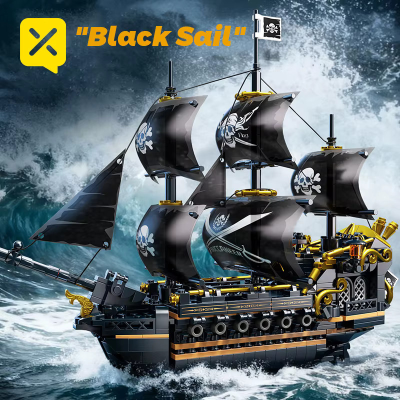 TOYLINX Piratenschiff-Bausteinset, Schwarz, Piraten, Kunststoff - Bild 4