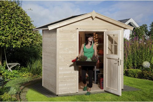 WEKA Gartenhaus 223 aus europäischer Fichte mit Satteldach und Vordach, beige, B/H/T: 260 x 227 x 154 cm - Bild 3
