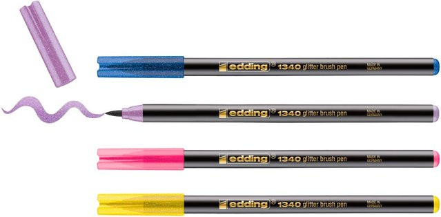 edding Pinselstift Set 1340 Glitter in den Farben Purple, Pink, Blue und Multicolour, 4er-Set - Bild 1