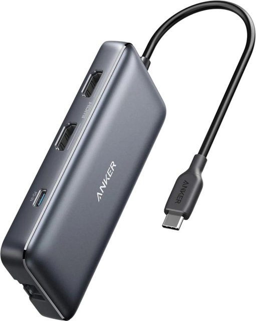 Anker PowerExpand 8-in-1 USB-C PD Media Hub Dockingstation mit 2 x HDMI, 1GbE Ethernet und 4K UHD in Schwarz/Grau - Bild 1