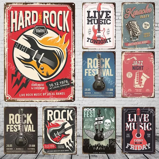 Potdemiel Vintage Rock Musik Metall Poster mit Gitarren-Motiv als Retro Zinn Wandkunst - Bild 1