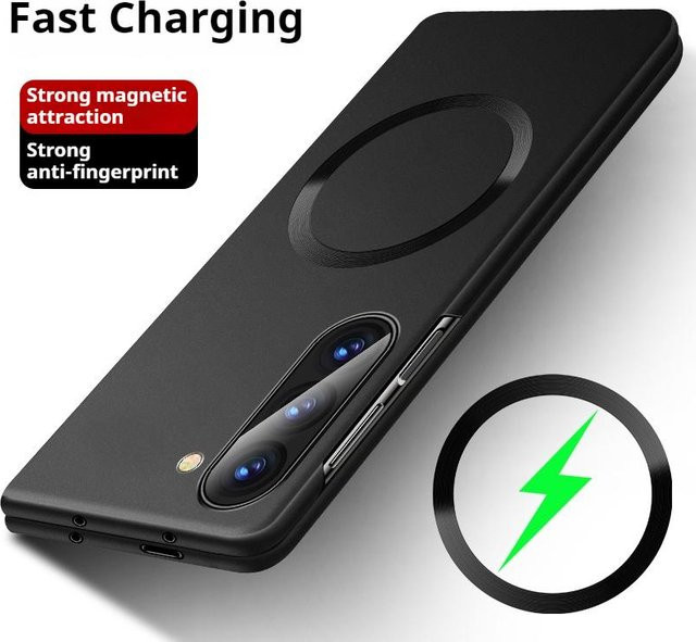 Magnetische Schutzhülle in Schwarz für Samsung Galaxy Z Flip 5, Z Fold 7 6 5 4 3 mit mattem Metall-Finish und Unterstützung für kabelloses Laden - Bild 1