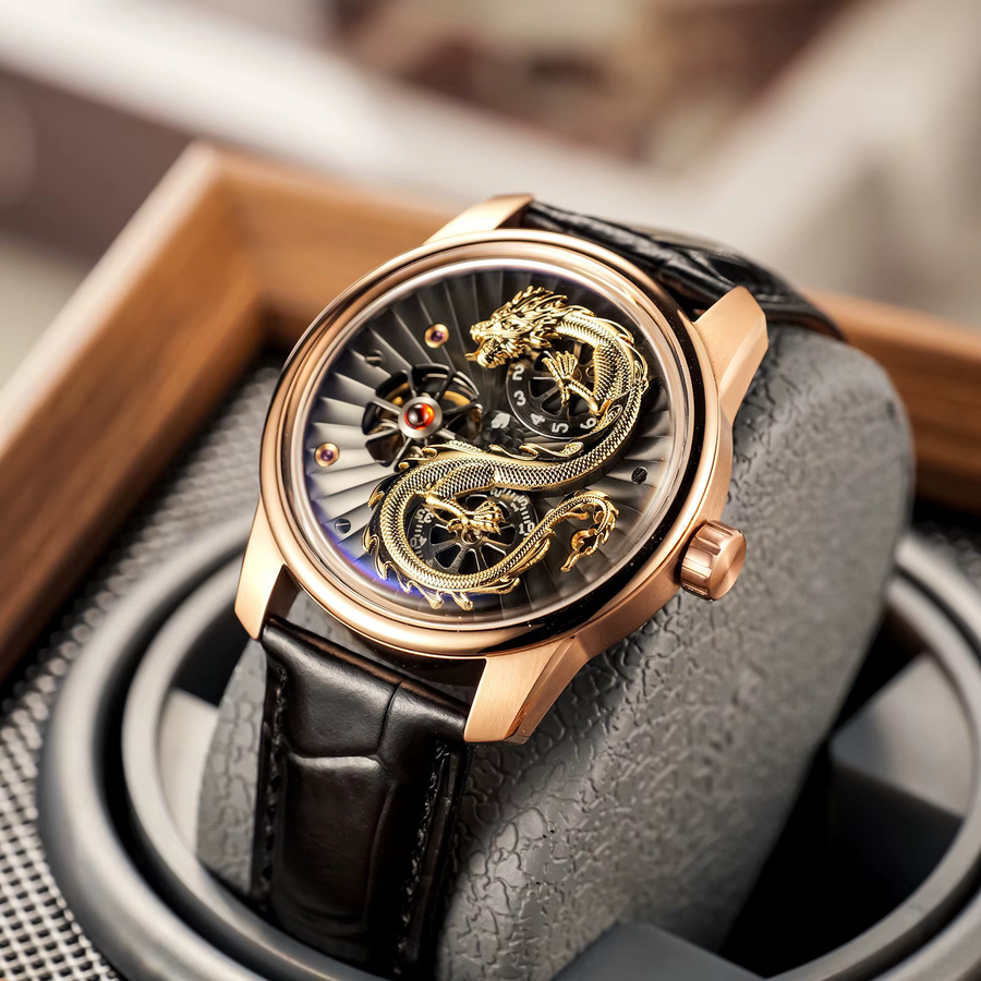 OBLVLO Automatik-Armbanduhr, Roségold, Leder, Herren - Bild 2