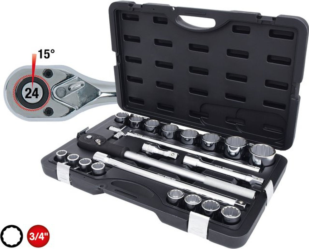 KS Tools 21-teiliger Steckschlüssel-Satz 3/4 Zoll 12-kant aus Chrome Vanadium in Silber - Bild 2