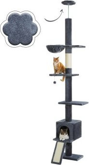Pawz Road Deckenhoher Katzenbaumturm mit Hängematte und Höhle, verstellbar, Dunkelgrau - Bild 1