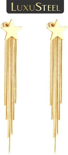 Ohrringe STERN, Stern Quaste Tropfen, Gold Farbe, Edelstahl, Damen - Bild 1