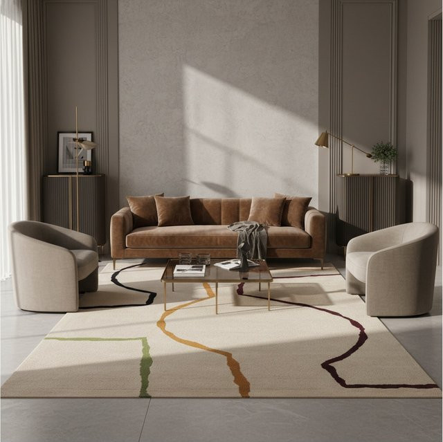 Wollteppich Kadima Design ELAN-Omont, geometrisch-abstrakt, Beige, Breite: 120 cm, Länge: 170 cm - Bild 1