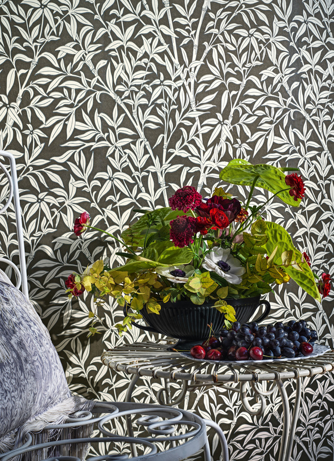 Cole & Son Tapete Bamboo Forest Snow on Soot in Schwarz mit botanischem Naturdesign - Bild 1
