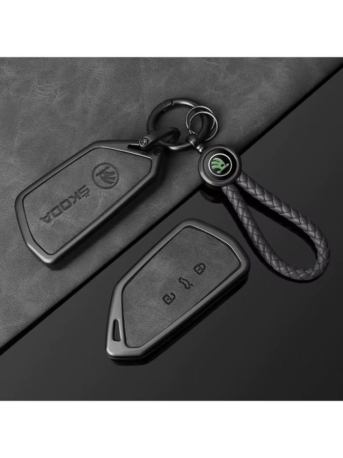 Schlüsselhülle aus Zinklegierung und Leder für Skoda Superb A7, Kodiaq, Octavia A8 als Smart Remote Case Zubehör - Bild 2