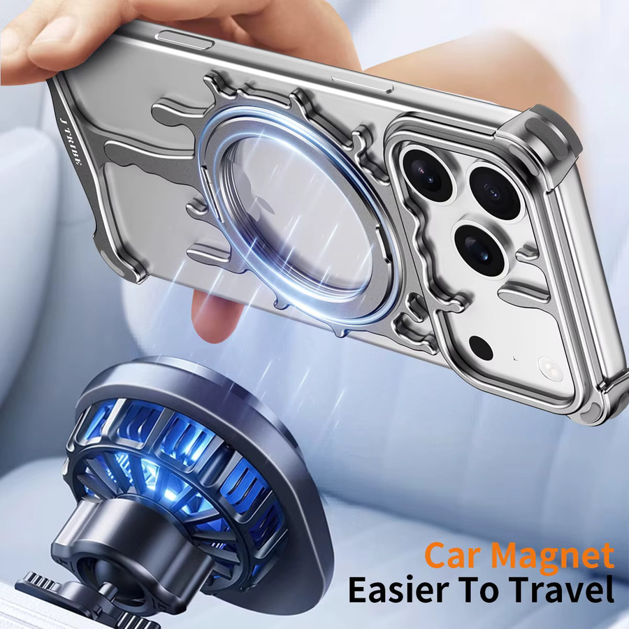 dcoud Magnetische Metall-Handyhülle mit 360 Grad drehbarem Stand für iPhone 17 16 15 14 Pro Max und iPhone Air, grau, stoßfest und minimalistisch - Bild 4