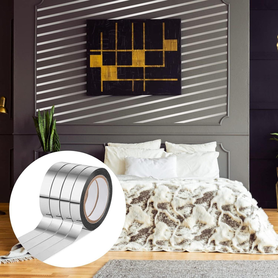 SZ-JZQ Spiegelband Set aus 4 Rollen in Silber und Grau, selbstklebendes Washi Tape für DIY-Grafik-Kunst, Wanddekoration und Bastelarbeiten - Bild 3