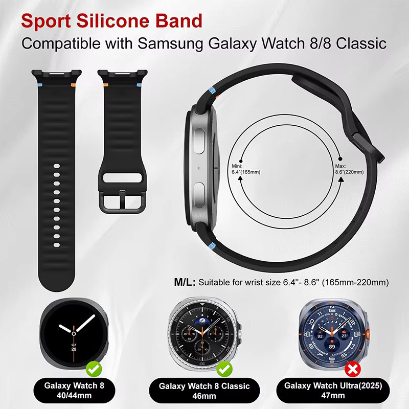 Samsung Galaxy Watch 8 Classic Silikonarmband, Schwarz, Unisex - Bild 5