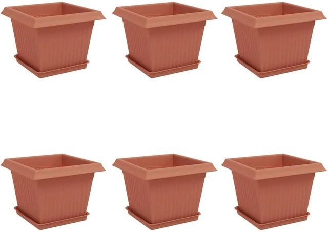 vidaXL Blumentöpfe aus Kunststoff, 6 Stück, Ziegelrot, B/T/H: 23 x 23 x 17,5 cm - Bild 1