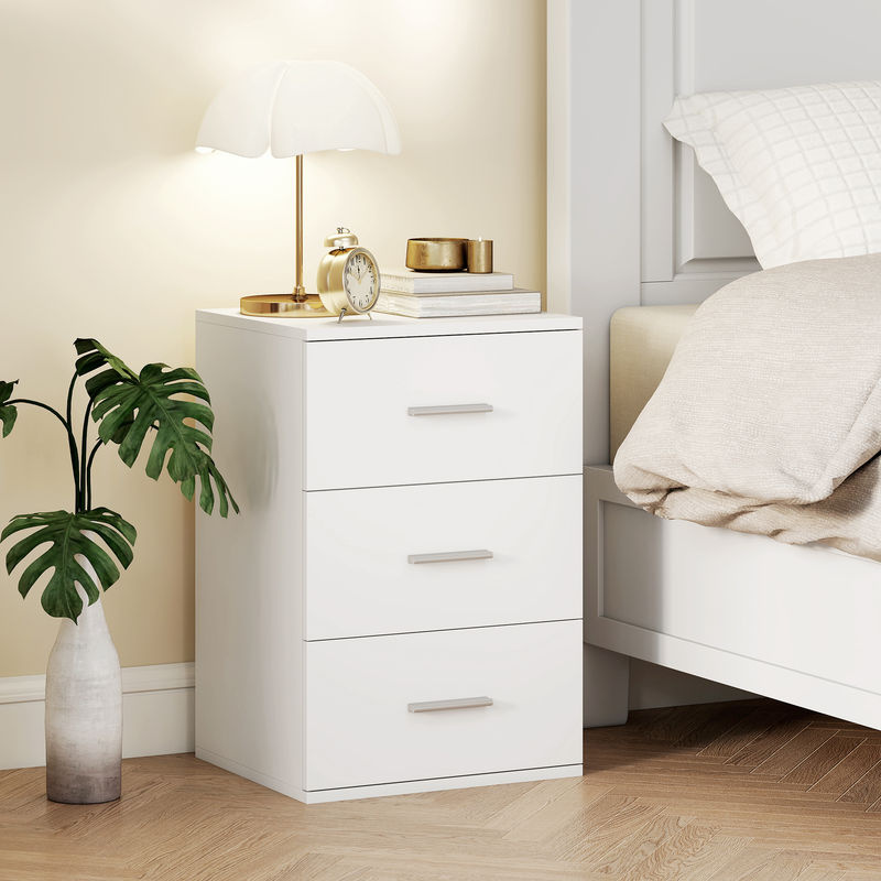 HOMCOM Nachttisch mit 3 Schubladen als Beistell-Kommode für dein Schlafzimmer aus MDF in Weiß - Bild 2