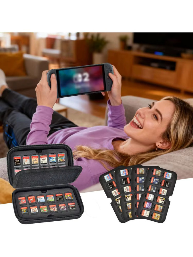 Aufbewahrungstasche für Nintendo Switch mit Platz für 72 Spielkarten und 144 Micro SD SDXC SDHC TF-Karten in Schwarz - Bild 7