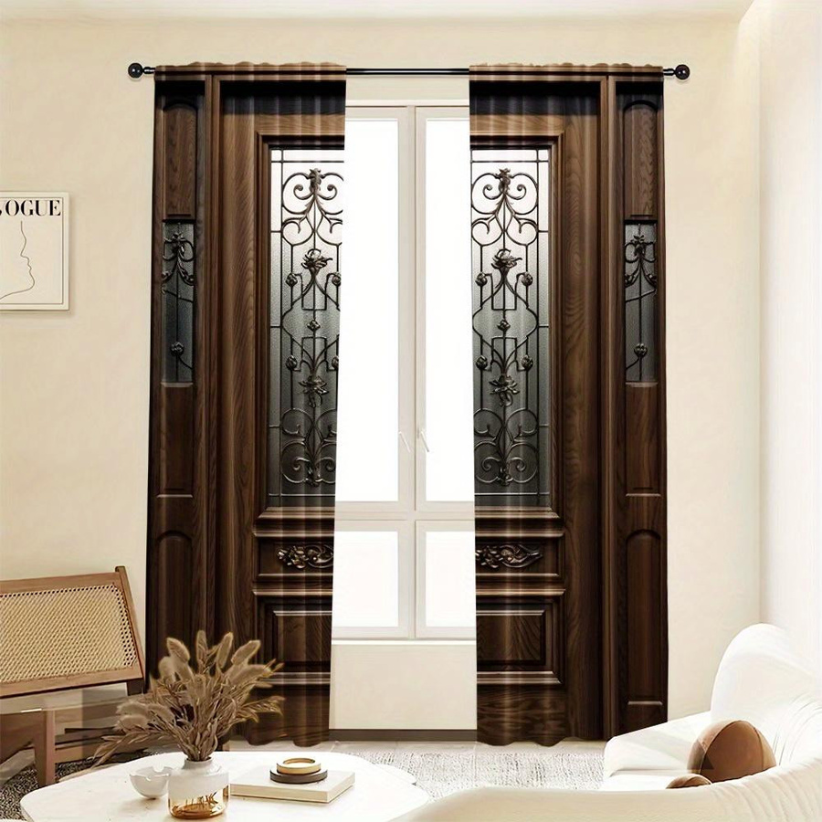 2er-Set Yiran Furniture Türvorhänge aus Polyester in Braun, halbtransparent mit Ösen, Breite: 50 cm, Höhe: 130 cm - Bild 1