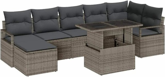 vidaXL Garten-Sofa-Set 8-teilig in Grau mit Kissen und Couchtisch aus Metall für Terrasse und Balkon - Bild 1