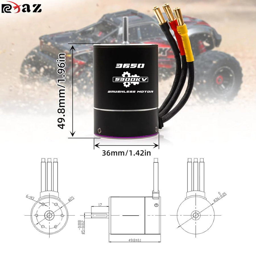 RCZIPROY RC 3650 Bürstenloser Motor 75A ESC Combo, für 1/10 RC Auto Truck Crawler - Bild 4