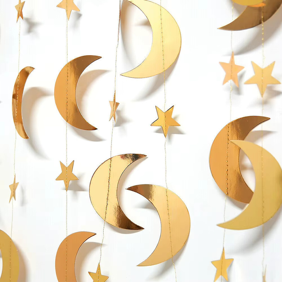 Cyuan Girlande mit Sternen und Mond in Gold und Silber, 4 m hängende Luftschlangen aus Papier für Geburtstag und Dekoration - Bild 2