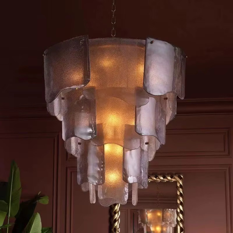Nordischer Retro-Kronleuchter aus handgefertigtem Glas und Messing in Schwarz und Gold, dimmbar - Bild 2