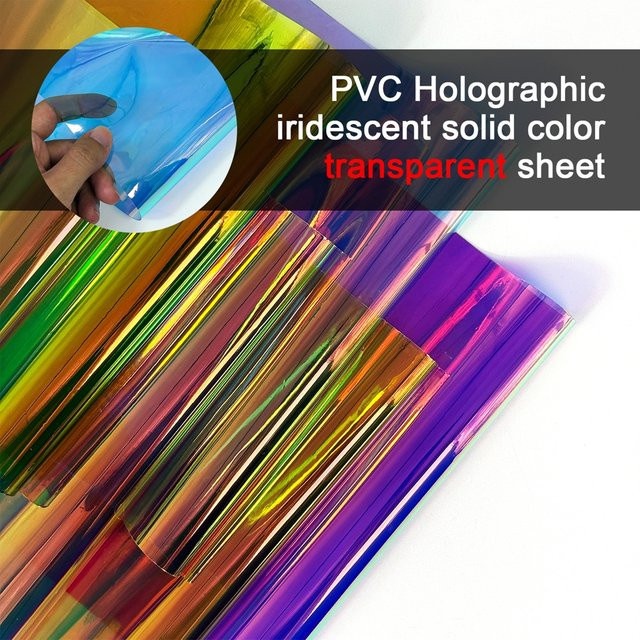 2er-Pack Holographische Irisierende PVC-Folie in Transparent Multicolour, Wasserdichter Stoff für DIY Handwerk und Nähen, B: 20 cm, H: 30 cm, Dicke: 0,3 mm - Bild 1