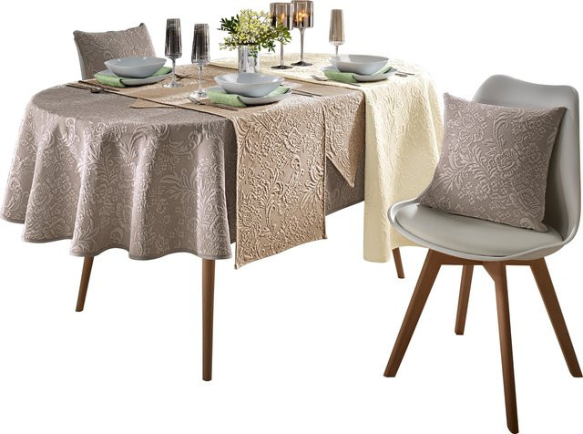 Bügelfreie Tischdecke Heine in Beige, pflegeleicht aus Polyester und Baumwolle - Bild 1
