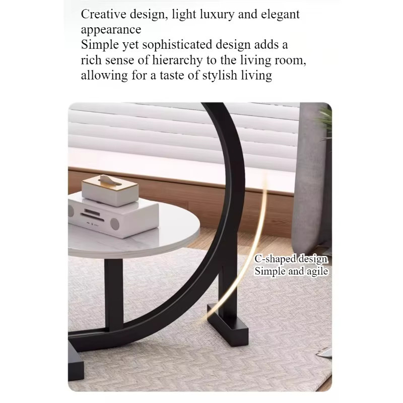LIUSHADUOLA Wolken-Couchtisch in runder Form mit Doppelschicht-Design und Kantenverzierung, moderner Beistelltisch für Wohnzimmer und Schlafzimmer, Schwarz oder Weiß - Bild 3
