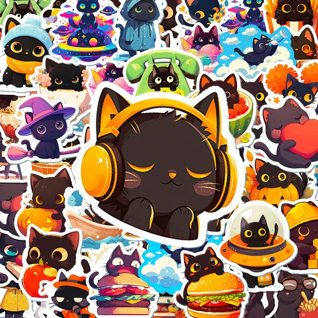 Rspctou Kawaii Tier Schwarze Katze Aufkleber, 10/30/50 Stück - Bild 1