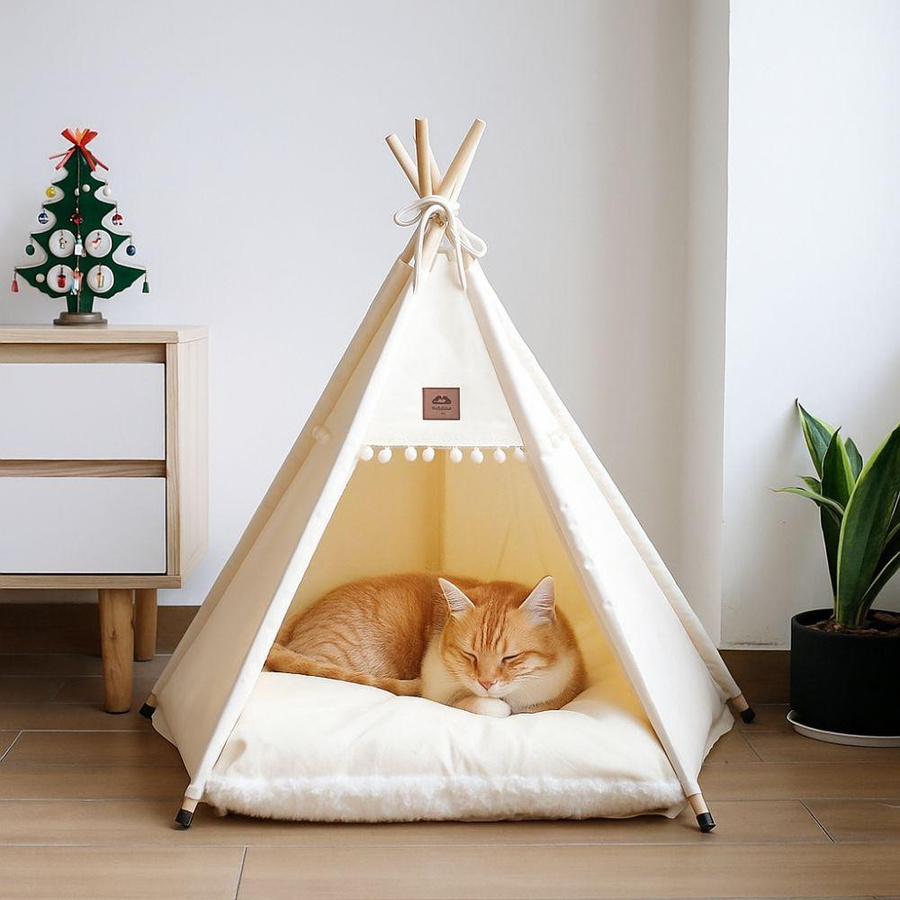 Waschbares Katzen-Tipi-Zelt von shenzhennalan mit dickem Kissen in Beige - Bild 2