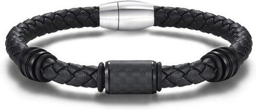Allbestart Armband Herren, Edelstahl, Zirkonia, Rindsleder, Schwarz, 20cm - Bild 1