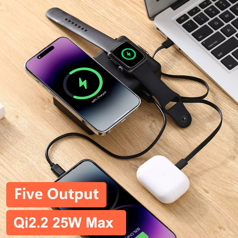 65 W GaN Powerbank mit 20000 mAh und 25 W magnetischem Qi2.2 kabellosem Schnellladegerät für iPhone, iWatch und Laptop, Schwarz, USB Typ C - Bild 3