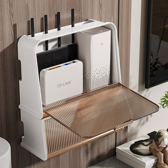 Kabelloser Router-Organizer und Kabelmanagement-Box als staubdichte All-in-One-Lösung zur Aufbewahrung von Steckdosenleisten und Kabeln in Braun oder Weiß - Bild 1