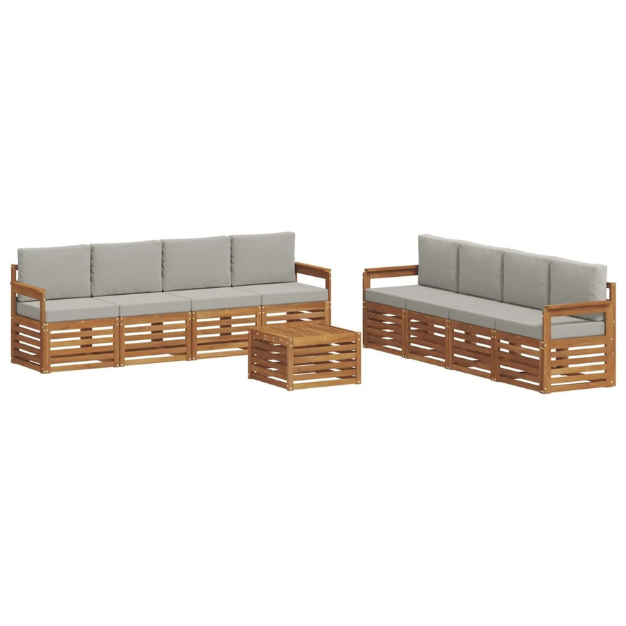 vidaXL Gartenmöbel Set 9-teilig aus Massivholz Akazie in Natur und Hellgrau mit Tisch und Sesseln - Bild 2