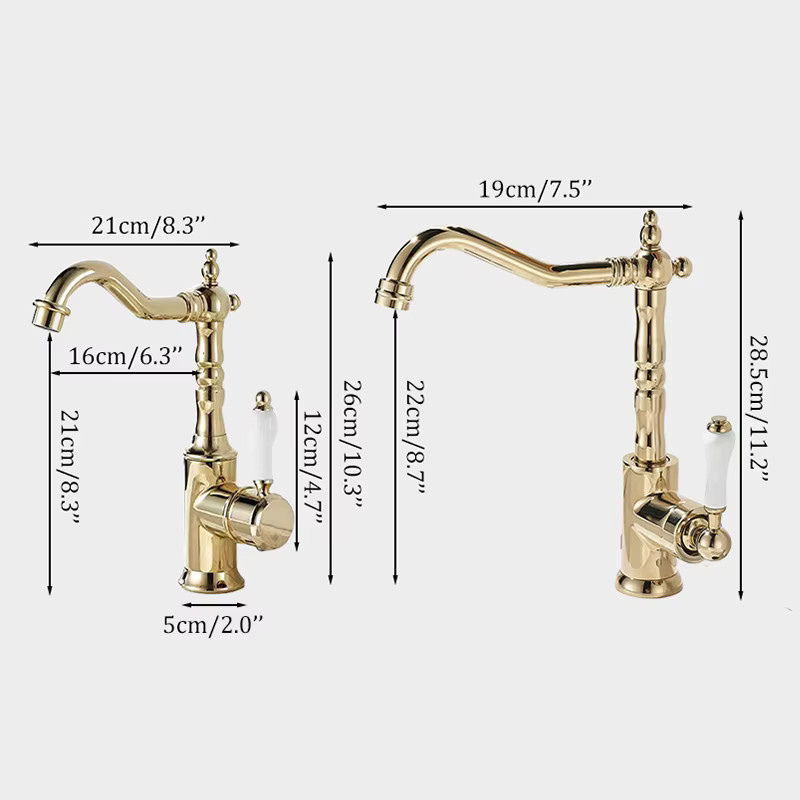 Ellen Badezimmer Waschbecken Wasserhahn für Heiß- und Kaltwasser in Gold, EL6118G - Bild 2